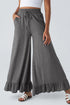 Pull On Elastic High Waist Drawstring Pocket Ruffle Hem Wide Leg Pants
